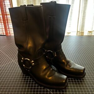 Frye Black Leather Harness Boots